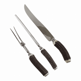 carHorn Handle, Silver Plate, 3 Piece Carving Set