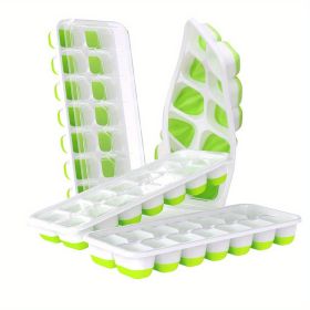 4 Pack Ice Cube Trays; Easy Removable Silicone And Flexible 14 Ice Cube Trays With Spill Removable Lids For Cocktails; Freezer; Stackable Ice Trays Wi