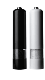 Kamenstein 8-Inch Battery Operated Grinder Set Black & White, Filled Salt & Pepper Mill Set