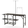 Outsunny Folding Camp Kitchen, Camping Table Cooking Station, Adjustable Lamp Stand