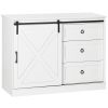 HOMCOM Farmhouse Kitchen Sideboard, Buffet Cabinet with Sliding Barn Door and 3 Storage Drawers for Living Room, White