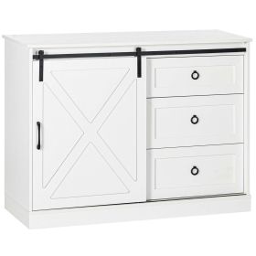 HOMCOM Farmhouse Kitchen Sideboard, Buffet Cabinet with Sliding Barn Door and 3 Storage Drawers for Living Room, White