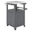 Outsunny Outdoor Grill Cart with Stainless Steel Top, Solid Wood Outdoor Kitchen Island with Wheels, Integrated Hole, Dark Gray