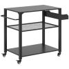 Outsunny 3-Tier Outdoor Grill Cart with Storage Racks, Side Handle, Movable Pizza Oven Table on Wheels
