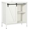 HOMCOM White Buffet Cabinet Farmhouse Sideboard Bar Kitchen Storage Adjustable Shelf Sliding Barn Door