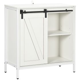HOMCOM White Buffet Cabinet Farmhouse Sideboard Bar Kitchen Storage Adjustable Shelf Sliding Barn Door