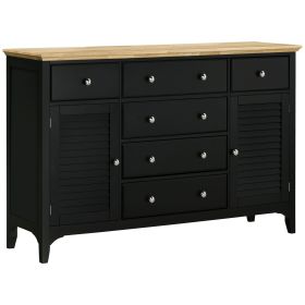 HOMCOM Modern Sideboard Buffet Cabinet Rubberwood Top Adjustable Shelves Black for Kitchen Living Room