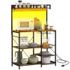 HOMCOM Industrial Rustic Brown Kitchen Baker's Rack with Charging Station, RGB Lights, Glass Holders & Open Shelves