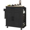HOMCOM Portable Kitchen Island, Charging Kitchen Storage Island w/ Wheels, Spice Rack & Drawer, Kitchen Cart for Home, Black