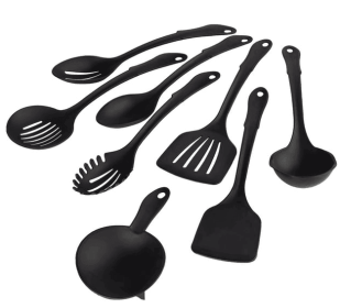 Mainstays 8-Piece Nylon Kitchen Utensil Set with Connector Ring, Black Plastic
