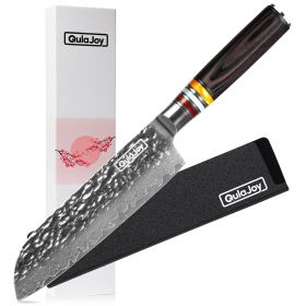 Qulajoy 7 Inch Nakiri Chef Knife,Professional Japanese 67 Layers Damascus VG-10 Steel Core,Hammered Vegetable Cutting Knife