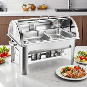SOGA 4X 4.5L Dual Tray Stainless Steel Roll Top Chafing Dish