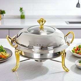 SOGA 4X Stainless Steel Gold Accents Round Buffet Chafing Dish  with Glass Top Lid