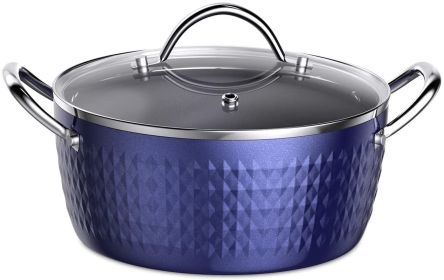 3.7 Quart  Soup Pot with Lid, Small Nonstick Soup Pot with Lid, Round Small Soup Pot 3.3 L, Blue Nonstick Induction Stock Pot, 100% Bpa Free An