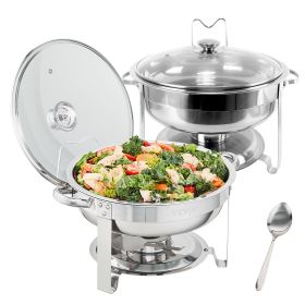 VEVOR 2-Pack Round Chafing Dish Set with Full-Size 4Qt Pan Glass Lid Fuel Holder