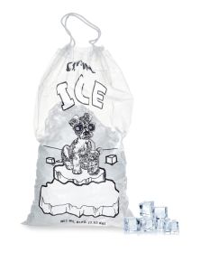 Pack of 500 Drawstring Ice Bags 11 x 18. Crystal Ice Printed Bags 11x18. Thickness 1.5 mil. 8 lbs. BPA Free Food Grade Safe Metallocene Ice Bags