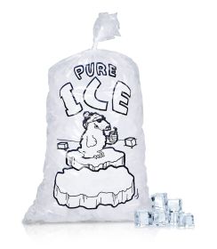 Pack of 500 Wicket Ice Bags 14.25 x 28 + 4. Twist Ties Polar Bear Printed Icebags 20 lbs with Plastic Wickets. Thickness 1.75 mil. BPA Free Food Grade