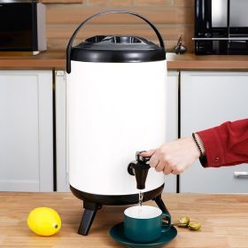 SOGA 12L Stainless Steel Insulated Milk Tea Barrel Hot and Cold Beverage Dispenser Container with Faucet White