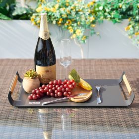 Outdoor Patio Aluminum Tray, Grey Powder-Coated with Teak Handle