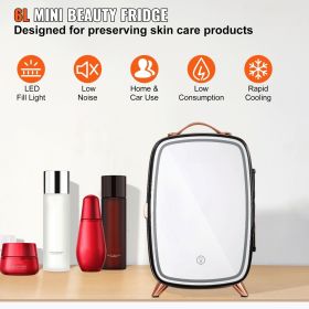 Mini Fridge, 6L Skincare Fridge With LED Light And HD Mirror, AC DC Makeup Fridges For Skin Care, Cosmetic Storage, Chill Face Mask Drink