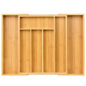 Expandable Bamboo Kitchen Drawer Organizer – Adjustable Cutlery Tray for Utensils, Silverware