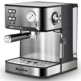 PlumChef Espresso Machine 20 Bar Professional Compact Household Coffee Espresso Maker with Milk Frother Steam Wand Pressure Gauge 54oz Water Tank Low