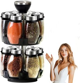12 Glass Jar Bottles Set Revolving Spice Rack Organizer Storage for kitchen, Spice Stand Holder