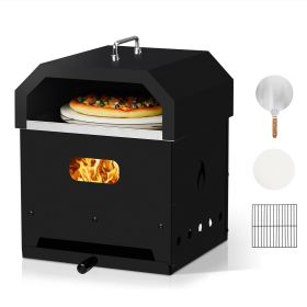 Portable Square Charcoal Pizza Oven 36.4x33.7x45.6cm Black Iron BBQ Grill with Carry Handle Outdoor Barbecue Cooking Stove for Backyard Camping Patio