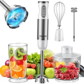 HB-2016A Hand Blender 5 in 1 white Immersion Blender Set, 30-Speed Hand Stick Blender with 600ml Beaker, 500ml Food Processor, Egg Whisk, Milk Frother