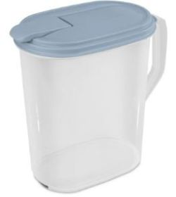 Sterilite 1 Gallon Pitcher, Clear Plastic, Flip-top Spout, Light Blue