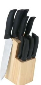 Mainstays 12 Piece Cutlery Set with Soft Grip Handles and Wood Storage Block