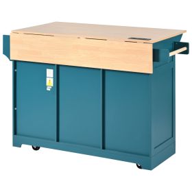 K&K 55.7'' Large Kitchen Island with 2 Drop Leaf,, Rolling Kitchen Cart on 5 Wheels with Power Outlet