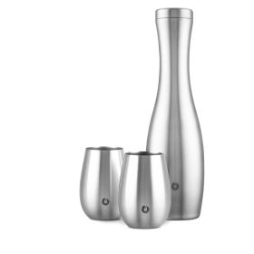 Stainless Steel Carafe and Wine Glass Set, Steel