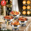 4Pcs Chafing Dish Buffet Set 4.76QT Round Buffet Servers Food Warmer Stainless Steel Catering Chafer with Glass Lid for Warming Cooling Gatherings Ban