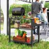 Outsunny 3-Tier Outdoor Grill Cart with Storage Racks, Side Handle, Movable Pizza Oven Table on Wheels