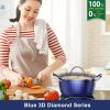 3.7 Quart  Soup Pot with Lid, Small Nonstick Soup Pot with Lid, Round Small Soup Pot 3.3 L, Blue Nonstick Induction Stock Pot, 100% Bpa Free An