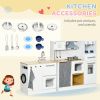 Kids Wooden Kitchen Playset with Sound Effects and Tons of Countertop Space, Wooden Corner Play Kitchen Set with Washing Machine