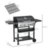 Outsunny Propane Gas Grill 4+1 Burner 40000 BTU BBQ Trolley with Warming Rack Shelves Bottle Opener Thermometer