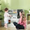 Qaba Pretend Play Kitchen, Kids Kitchen Playset with Play Phone, Chalkboard, Towel Rack & Ice Maker for 3-8 Years White