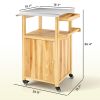 Outsunny Outdoor Grill Cart w/ Stainless Steel Top, Solid Wood Outdoor Kitchen Island w/ Wheels, Integrated Hole, Natural Wood