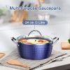 3.7 Quart  Soup Pot with Lid, Small Nonstick Soup Pot with Lid, Round Small Soup Pot 3.3 L, Blue Nonstick Induction Stock Pot, 100% Bpa Free An