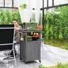 Outsunny Outdoor Grill Cart with Stainless Steel Top, Solid Wood Outdoor Kitchen Island with Wheels, Integrated Hole, Dark Gray
