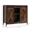 HOMCOM Rustic Brown Industrial Buffet Cabinet with Sliding Barn Doors Adjustable Shelves for Dining Room