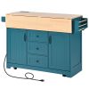 K&K 55.7'' Large Kitchen Island with 2 Drop Leaf,, Rolling Kitchen Cart on 5 Wheels with Power Outlet