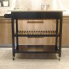 Kitchen Island Cart, Rolling Trolley Cart Utility Cabinet, With Rubber Wood Top, Easy -Clean With Towel Rack, one Drawer, Lockable Wheels, Black