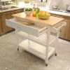 Kitchen Island Cart with drawers, cabinets, wine racks, partitions, towel racks, White-Beech
