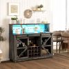 HOMCOM 55" Coffee Bar Cabinet with Lights, Farmhouse Wine Cabinet with Wine and Glass Racks for Kitchen, Dining Room, Brown
