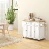 HOMCOM Kitchen Island Cart, White, Rubberwood Top, Spice/Towel Rack, Storage Drawers, Rolling Dining Room Storage