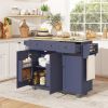 HOMCOM Kitchen Island on Wheels with Drop Leaf, Charging Station, Rolling Kitchen Cart with Wood Top, Adjustable Shelf, Blue