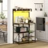 HOMCOM Industrial Rustic Brown Kitchen Baker's Rack with Charging Station, RGB Lights, Glass Holders & Open Shelves